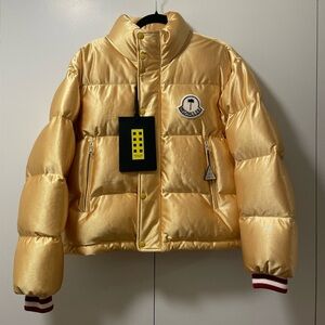 100% Authentic sz 0 Moncler x Palm Angels Keon Bomber Jacket Gold Yellow White